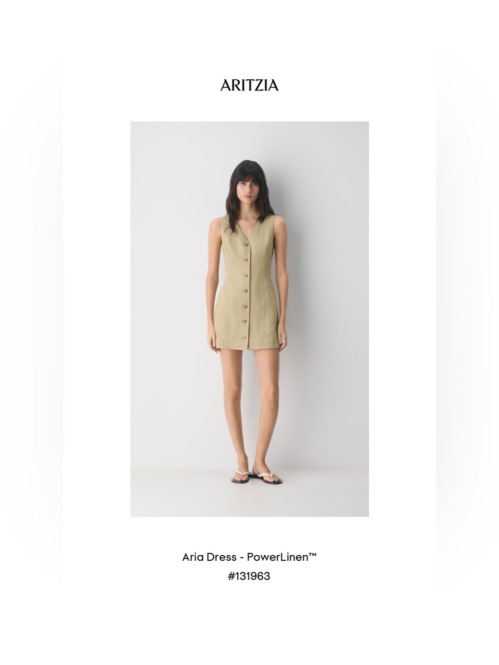 Aritzia PowerLinen Aria V-Neck Mini Dress in Olive